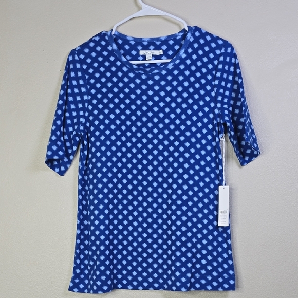 Chico's Cool Check Everyday  Blue and White Tee Size Mediun NwT. - Picture 3 of 9